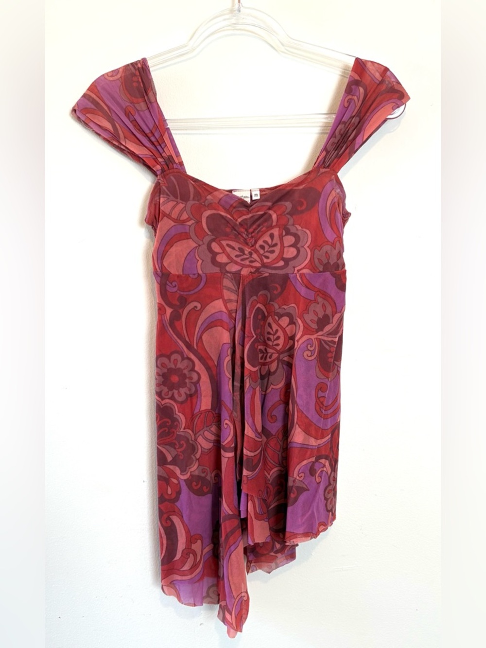 Vintage Y2K Sweet Pea by Staci Frati mesh babydoll paisley asymmetrical hem top